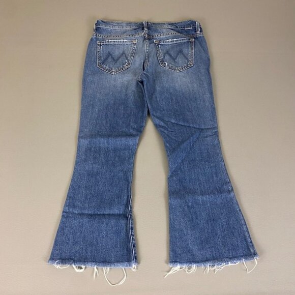 MOTHER The Nomad Crop Fray Jeans Size 28‎ Blue Flare Twice As Nice Distressed - Picture 14 of 15
